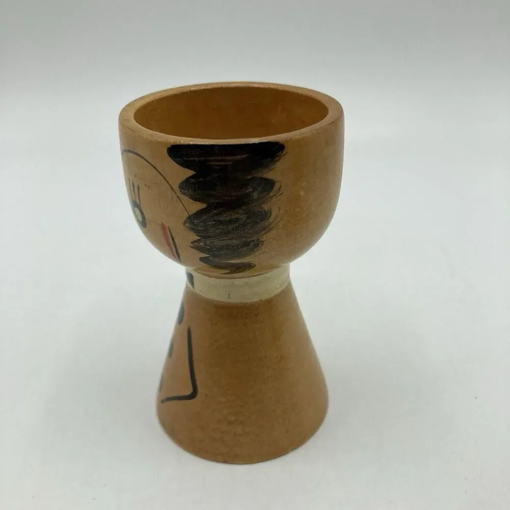 2 Vintage Wooden Japan Hand Painted Egg Cups His & Hers Mr & Mrs Folk Art Style